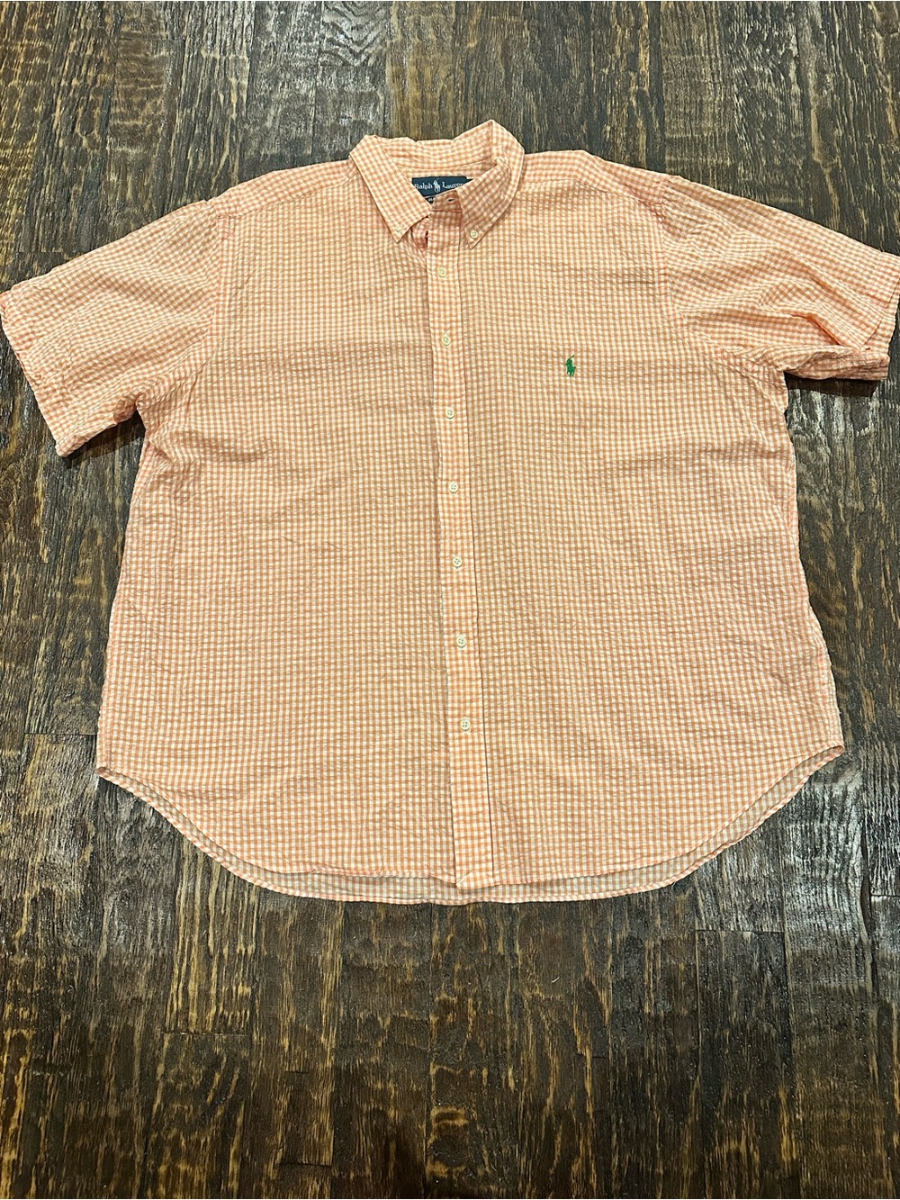 Ralph Lauren Orange Gingham Short-Sleeve Button-Down Shirt